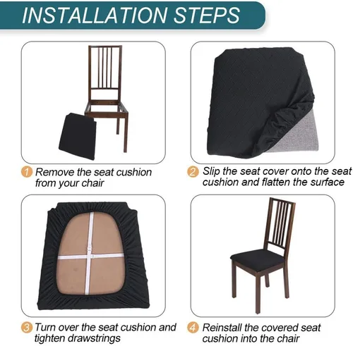Vista 5 de SearchI Fundas de Asiento para Sillas de Comedor Elásticas de Jacquard Juego de 4, Protector de Cojín de Silla Tapizada Extraíble y Lavable Fundas