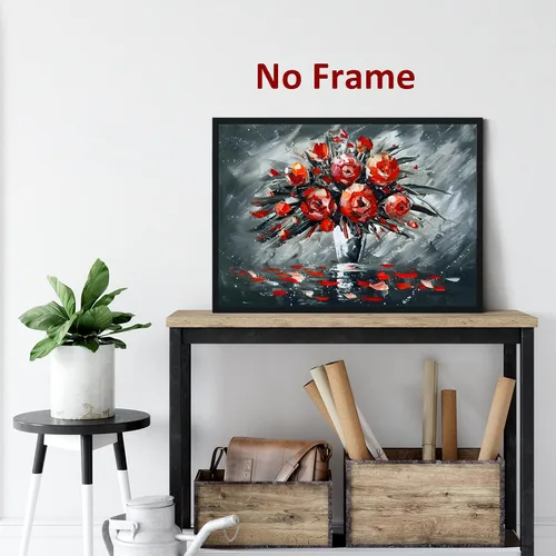 Vista 7 de Pósteres de rosas negras y rojas, imágenes de flores brillantes, ilustraciones de flores rojas, arte de pared floral romántico, lienzo de rosas