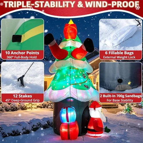 Vista 5 de Inflables al aire libre divertido árbol de Navidad verde y Papá Noel - 12 pies Árbol Verde