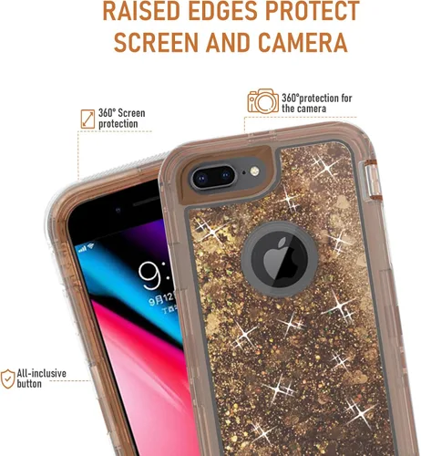 Vista 3 de Funda de teléfono para iPhone 6plus 6splus 7plus 8plus i 6/6s/7/8 Plus con protector de pantalla Bling Liquid Glitter Clear Hybrid Protective Cover