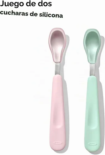 Vista 6 de OXO TOT Juego de cucharas de alimentación W Ópalo de silicona suave y flor Ópalo y flor