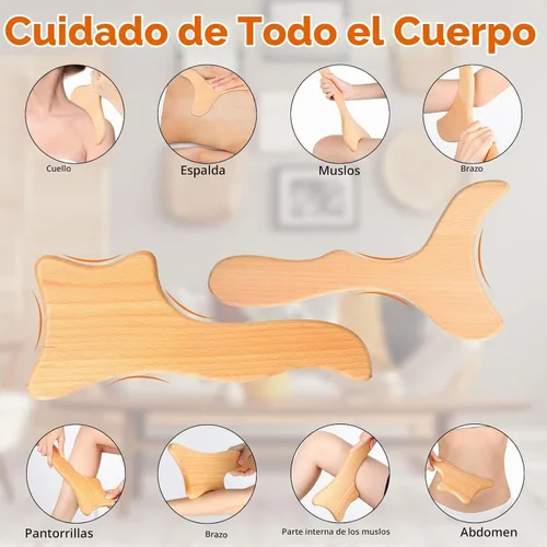 Vista 3 de Chumia 10 piezas de herramientas de masaje de madera, kit de maderoterapia de madera, herramientas de terapia, rodillo de masaje, drenaje linfático