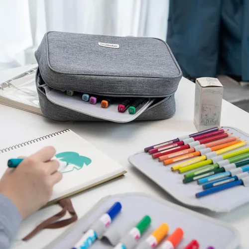 Vista 6 de Estuche organizador grande para lápices, tamaño XXL, capacidad extra grande, multifuncional, impermeable, portátil, para artistas, oficina, funda