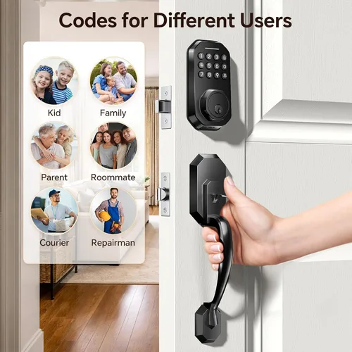 Vista 6 de Ulecoce Cerradura de puerta inteligente WiFi para puerta delantera, cerradura de puerta de entrada sin llave con control de aplicación, juego