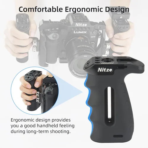 Vista 3 de Nitze Mango lateral ergonómico con tornillos de 1/4 pulgadas, ajustable arriba/abajo e izquierda/derecha, mango lateral de aluminio de goma