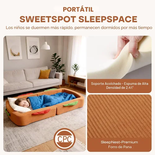 Vista 6 de Cama de viaje para niños pequeños, estilo sándwich, camas portátiles para niños pequeños, cuna de viaje plegable de espuma suave para bebés y niños