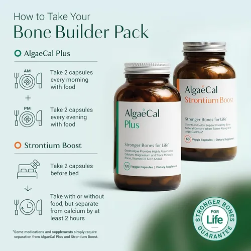 Vista 5 de ALGAECAL Kit de bienvenida – Paquete constructor de huesos, suplemento de calcio y estroncio a base de plantas, vitaminas K2, D3, magnesio y 16