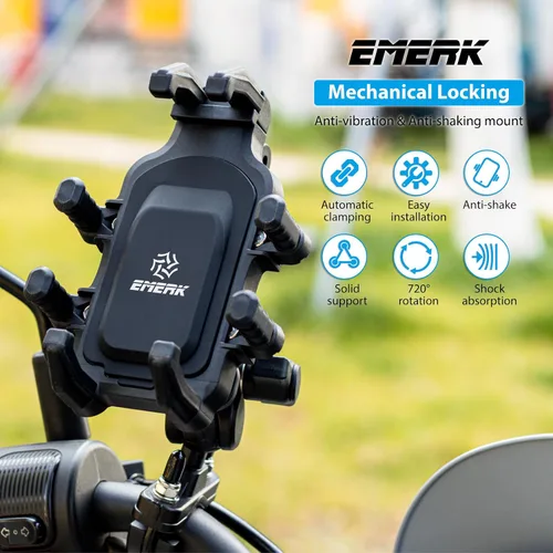 Vista 2 de EMERK Soporte para Teléfono de Motocicleta - [Amortiguador de Vibración Dual] [Anti-Vibración Anti-Robo] Soporte para Teléfono de Bicicleta, Cuna