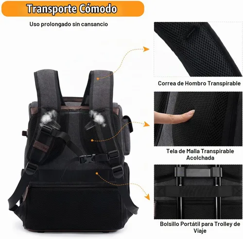 Vista 7 de Cwatcun Canvas Camera Backpack, DSLR SLR Camera Bags for Photographers with Waterproof Rain Cover, Camera Case with Laptop Compartment & Tripod 1.0