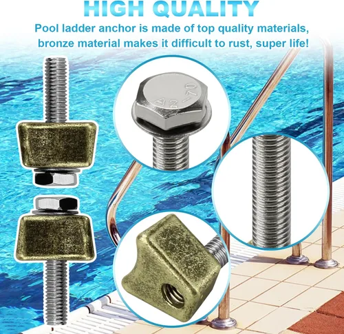 Vista 6 de Anclajes de escalera de piscina, PW Perma-Socket Wedge Assy para anclajes estilo Hanover - Bronce con perno, piezas de escalera de piscina se adapta