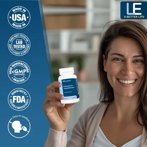 Vista 5 de Life Enhancement Suplemento de potasio de alta absorción para la salud muscular, cerebral y ósea, sin aditivos, suplemento de potasio elemental