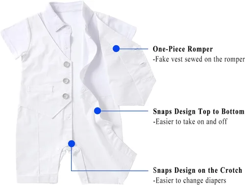 Vista 5 de HOSUKKO - Traje de bebé para caballero, mamelucos + boina + corbatín (0-24 meses)