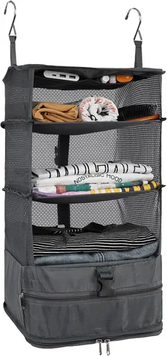 Vista 13 de Surblue Bolsa de Almacenamiento para Viaje con Estantes Colgantes, Cubo de Empaque de Compresión para Maleta Plegable con Capa Extensible de Gran