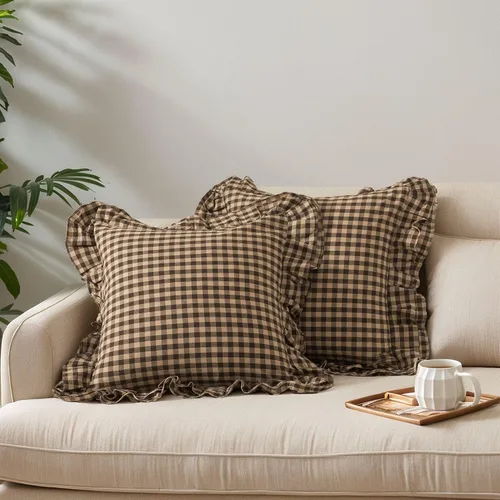 Vista 9 de Lemfux Juego de 2 fundas de almohada con volantes, fundas de almohada decorativas de algodón lavado, fundas de cojín sólidas desgastadas y elegantes