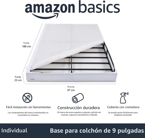 Vista 2 de Amazon Basics Smart Box - Base de cama con somier, base de colchón de 9 pulgadas de altura, fácil montaje, sin herramientas, individual, 74 pulgadas