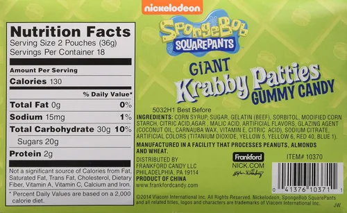 Vista 2 de SpongeBob Squarepants Gomitas gigantes de Krabby Patties 0.63 oz (36 unidades)