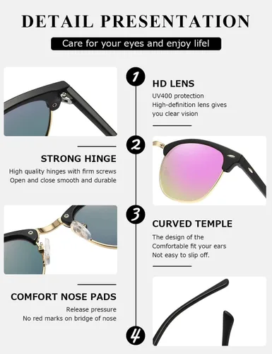 Vista 13 de AEVOGUE Gafas de sol polarizadas para mujeres y hombres semi marco retro gafas de sol AE0369