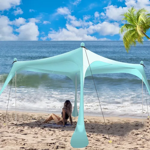 Vista 8 de Buheco - Tienda de campaña de playa, toldo desplegable de 7 x 7.5 pies, refugio solar UPF50+ con 4 postes plegables, bolsa de transporte portátil