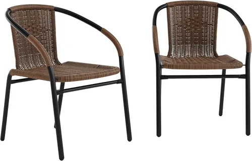Vista 16 de Flash Furniture Lila Paquete de 2 Sillas Apilables de Ratán Beige para Restaurante Interior-Exterior