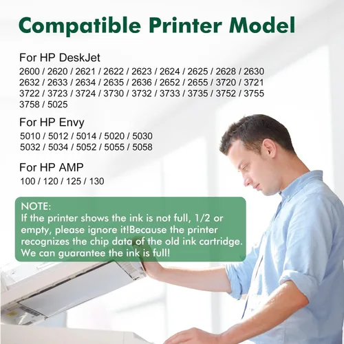 Vista 2 de Cartuchos de tinta de impresora remanufacturados para HP Ink 65 XL, cartucho de inyección de tinta negro para HP Envy 5052 5055 5010 5012 5020 5030