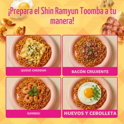 Vista 8 de Nongshim Shin Ramyun Toomba Cuenco cuadrado, fideos Ramyun instantáneos estilo salteado picante y cremoso con mezcla de salsa, 3.73 onzas