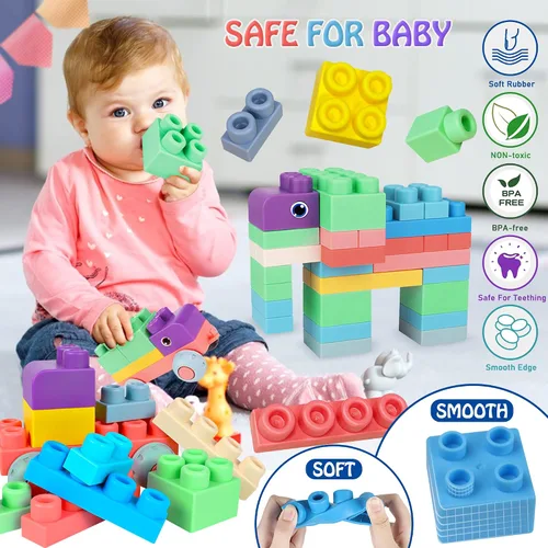 Vista 3 de Pelotas sensoriales para bebés, juguetes sensoriales para bebés de 6 a 12 meses para niños pequeños de 1 a 3 años y bloques de goma suave para bebés