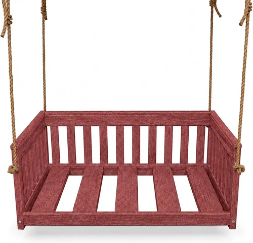Vista 15 de Amish Made Antique Mahogany Mission Swing, Made in USA Deep Seating Mission Collection HDPE Poly Lumber Porch Swing with Rope, All-Weather Outdoor