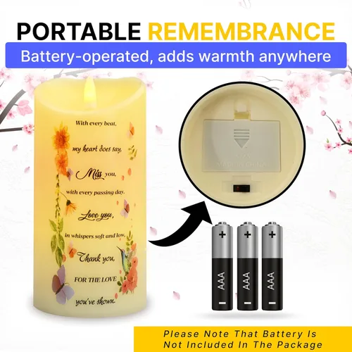 Vista 6 de Skywin Velas conmemorativas sin llama para difuntos (Miss You), 5.9 x 2.7 pulgadas, velas LED conmemorativas para la pérdida de seres queridos