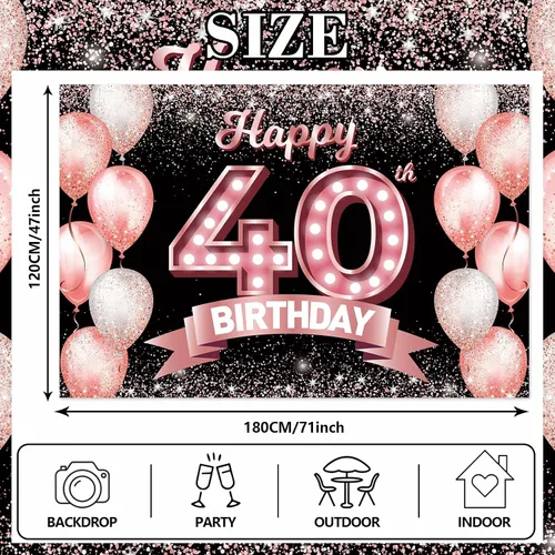 Vista 356 de Cartel de feliz cumpleaños décimo oro rosa, telón de fondo, saludos a 10 años, globos de confeti, decoración temática para niñas de 10 años