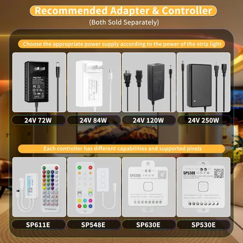 Vista 6 de PAUTIX Luces LED sin puntos, Tiras de Luces LED RGB Smart IC COB Direccionables 16.4ft, Certificadas UL 24V Efectos de Persecución Cinta Flexible