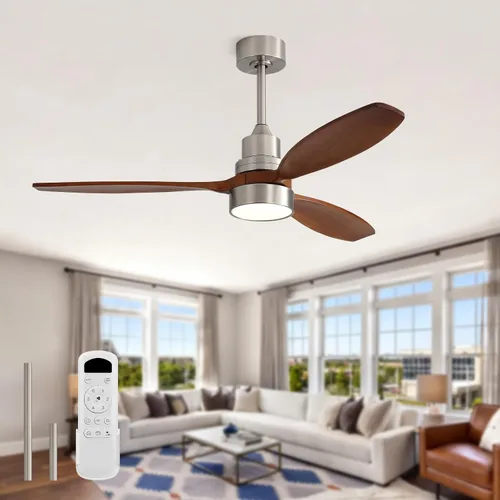 Vista 24 de Sofucor Ventilador de techo con luces y control remoto, ventilador de techo de madera LED moderno de 52 pulgadas con varillas descendentes