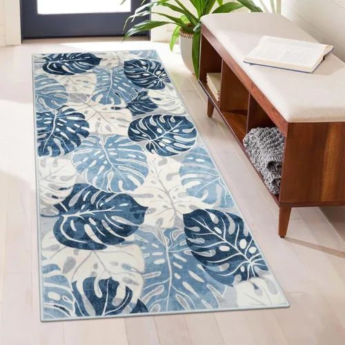 Vista 25 de Wonnitar Leaf - Alfombra de cocina de 2x3 pies, alfombra azul pequeña para baño, alfombra decorativa lavable para mesita de noche, planta