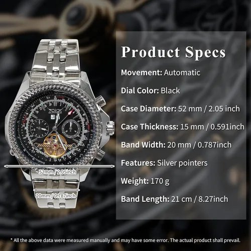 Vista 6 de Gute Reloj mecánico automático de acero inoxidable impermeable para hombre, reloj de pulsera de lujo de cara grande multifuncional Tourbillon
