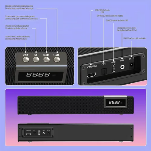 Vista 4 de Barra de sonido de 50 W para Smart TV, barra de sonido de 2.0 canales con conexión Bluetooth 5.4/ARC/Opt/AUX, barra de sonido para TV con 2