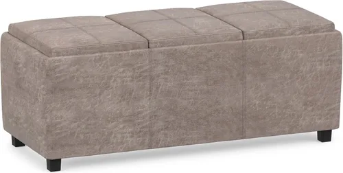 Vista 7 de SIMPLIHOME Avalon - Otomana de almacenamiento, otomana rectangular tapizada de cuero vegano de 42 pulgadas de ancho en color negro carbón, mesa