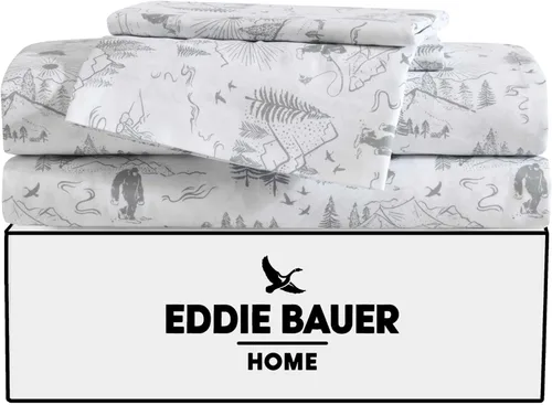 Vista 3 de Eddie Bauer Kids - Juego de sábanas individuales con sábana bajera y funda de almohada Big Foot Senderismo Blanco