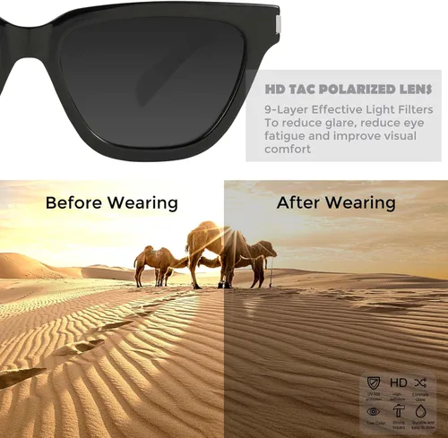 Vista 5 de mosanana Gafas de sol polarizadas de ojo de gato cuadrado retro para mujer MS52358