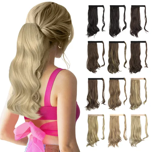 Vista 9 de SOFEIYAN Extensión de cola de caballo rizada de 15 pulgadas, resistente al calor, sintética, natural, ondulada, extensión de cabello con clip