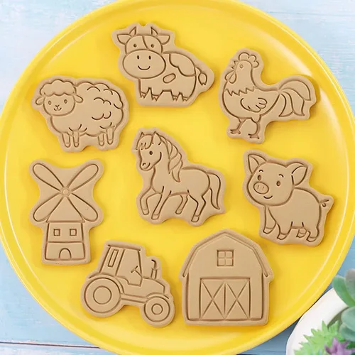 Vista 6 de Juego de sellos de galletas de animales de granja de dibujos animados, juego de sellos de galletas de fondant, cortadores de galletas de pastelería