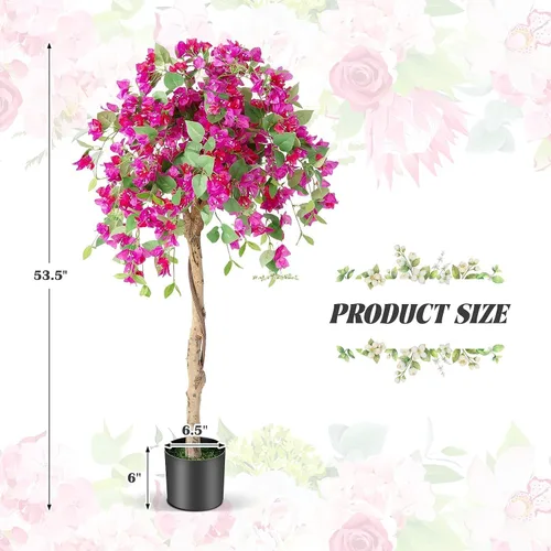 Vista 8 de Árbol artificial de buganvilla de 4.5 pies, planta falsa alta para decoración de interiores y exteriores