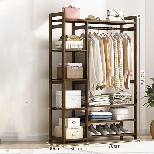 Vista 2 de Perchero de bambú para ropa con 3 estantes, organizador de armario, para el hogar y el dormitorio (39.4 x 11.8 x 59.1 in)
