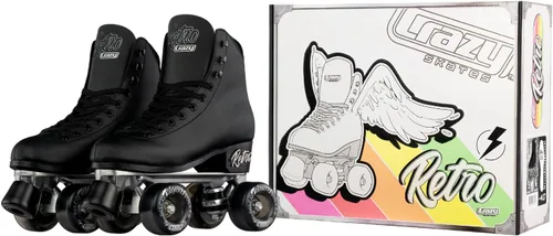 Vista 7 de Crazy Skates Retro Roller Skates Adjustable or Fixed Sizes Classic Quad Skates for Men, Women and Girls Negro