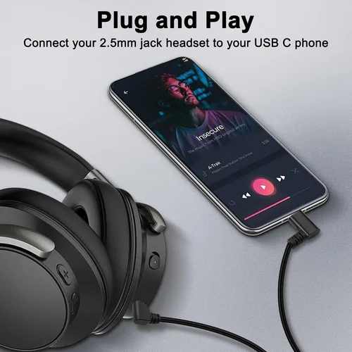 Vista 6 de XMSJSIY Cable de audio tipo C a 0.098 in USB C macho a 0.098 in TRS 3 polos macho AUX 90 grados ángulo recto conector de repuesto para auriculares