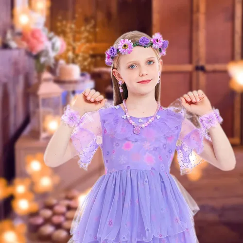 Vista 4 de KAIFUYING Isabella Encanto Costume Dress for Girls Halloween Birthday Party Outfit Cosplay Dress Up for Kids
