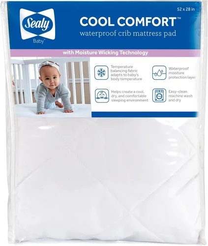 Vista 9 de Sealy Baby Cool Comfort Protector de colchón de cuna y funda de cama para niños pequeños, impermeable y duradero, cómodo cubrecolchón, lavable a