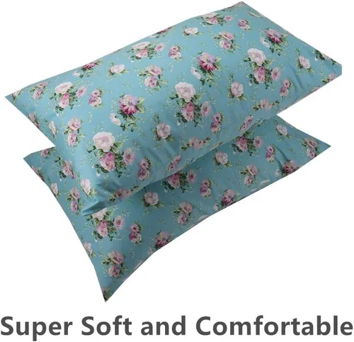 Vista 4 de Funda de almohada floral de 2 piezas, tamaño estándar, 100% algodón, transpirable, fácil de lavar, 20 x 30 pulgadas