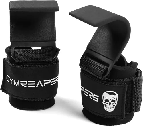 Vista 7 de Ganchos para levantamiento de pesas Gymreapers (par), correas de muñeca de potencia resistentes con soporte de agarre para la mano