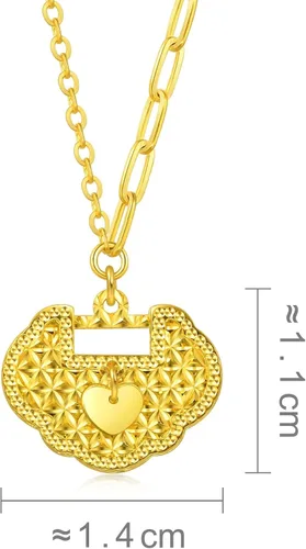 Vista 6 de CHOW SANG SANG Espejo deslumbrante dorado 999.9 de 24 quilates, oro macizo precio por peso, cerradura Ruyi con pequeño collar de corazón para mujer