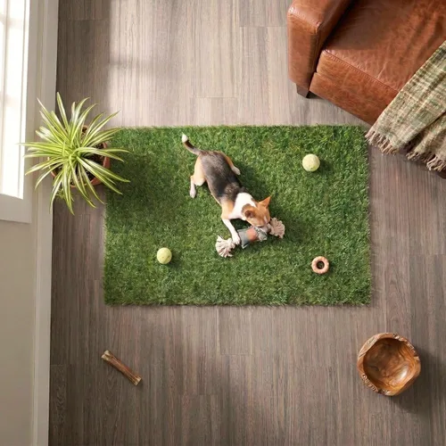 Vista 13 de [Usado] Ottomanson Césped Artificial Turf de 22" x 20' para Interiores y Exteriores, Alfombra de Césped Sintético con Agujeros de Drenaje
