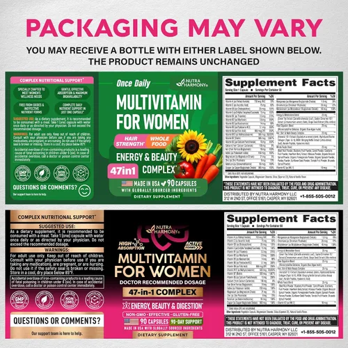 Vista 2 de Multivitamínico para mujer - Complejo B Alimentos integrales Apoyo al crecimiento del cabello Digestión y metabolismo Hierro